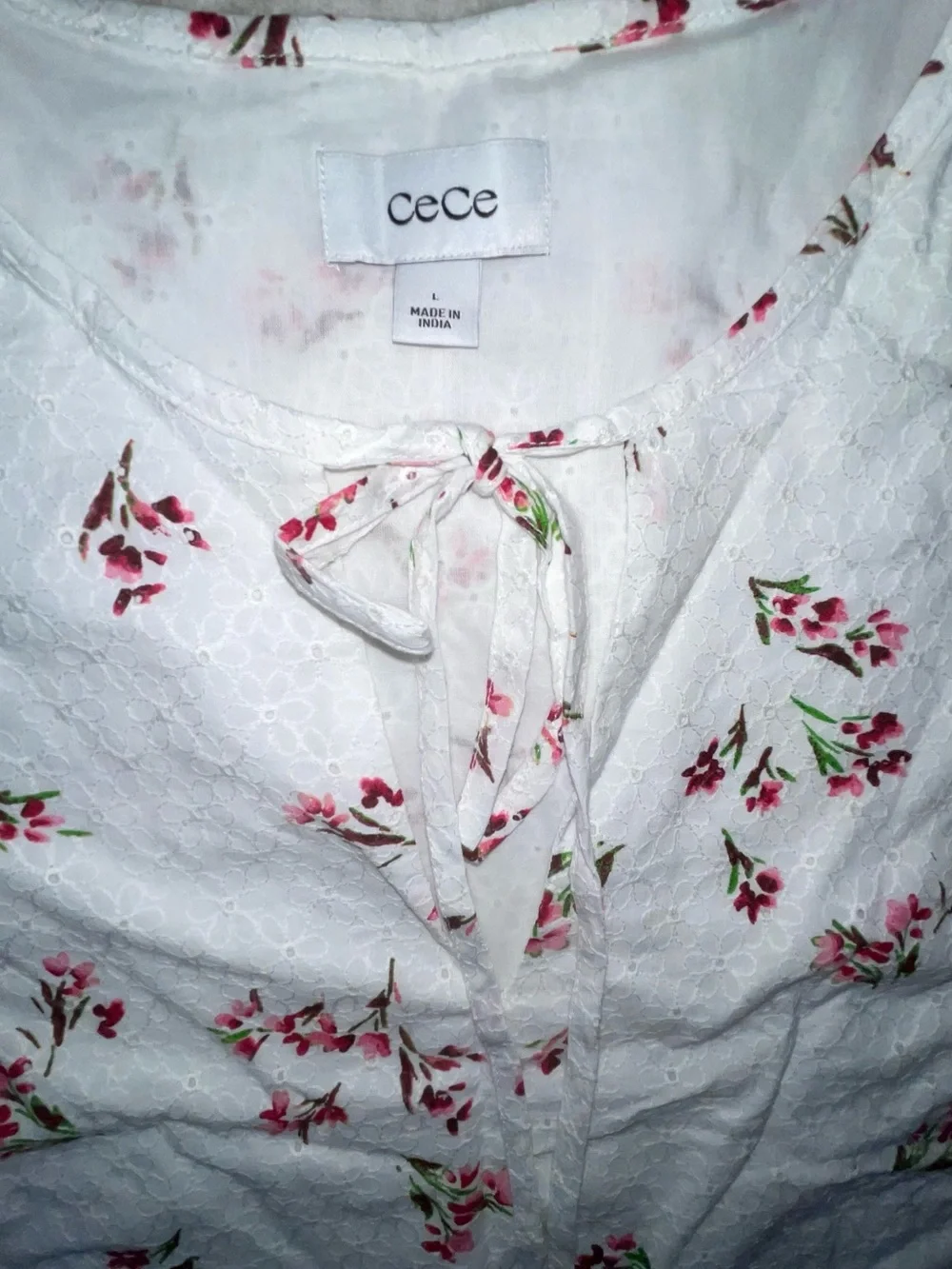 NEW CeCe Women's Printed Cotton Eyelet Puff-Sleeve A-Line Dress Size L - Picture 7 of 8